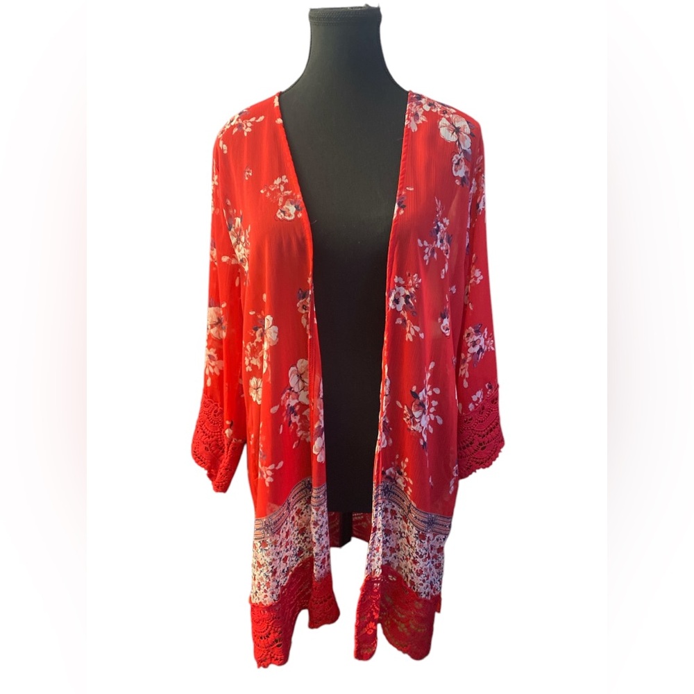 Rewind Floral Red Kimono  NWT M